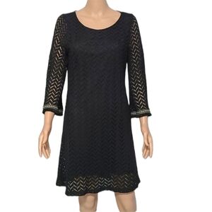 Zouk Black Lace Boho Dress  Embroidered Trim Fringe Size Large Women Beach Lined